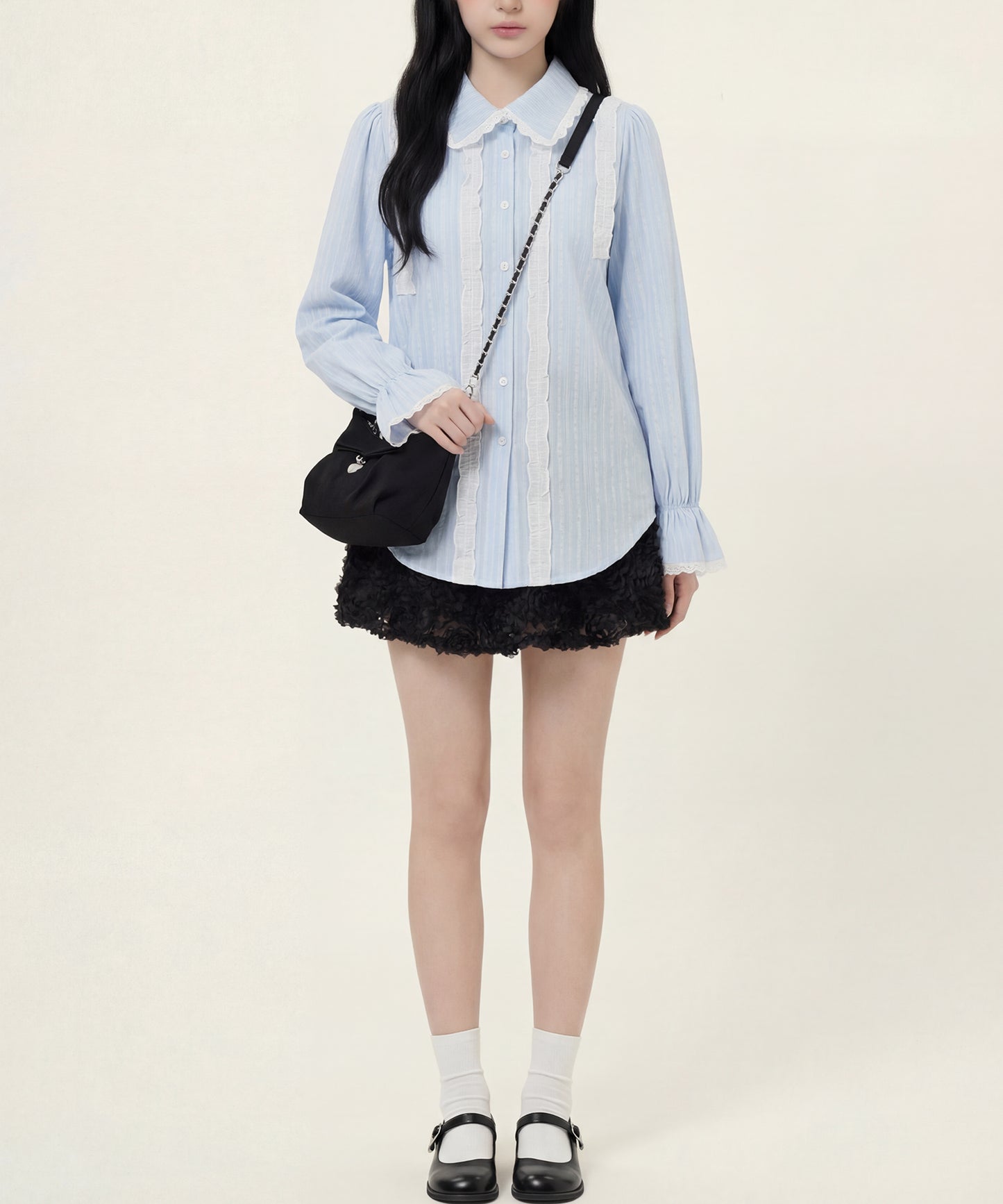 HOOK for girls　レースストライプシアー長袖ブラウス