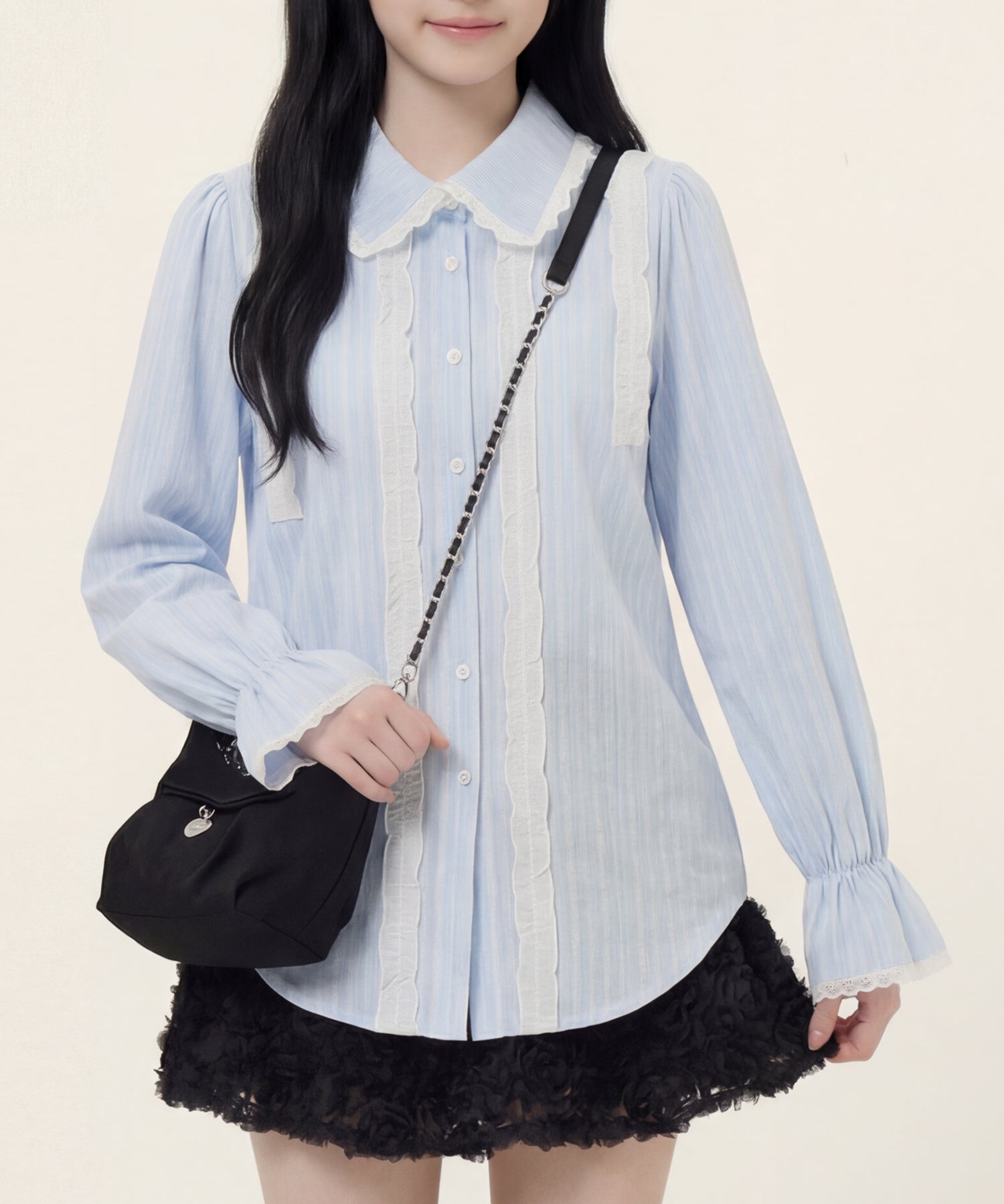 HOOK for girls　レースストライプシアー長袖ブラウス
