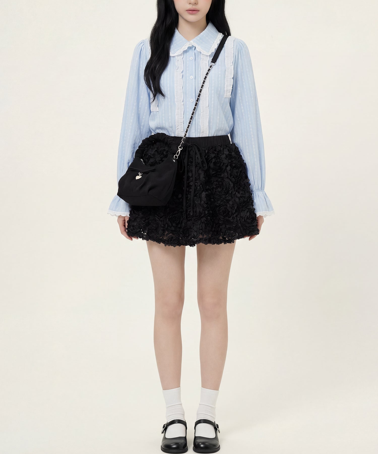 HOOK for girls　レースストライプシアー長袖ブラウス