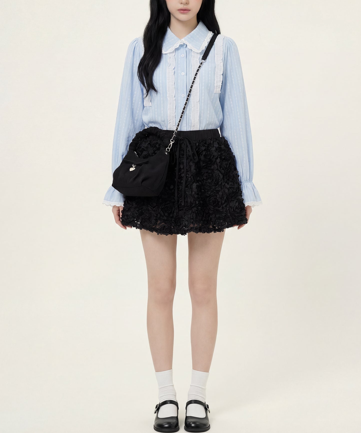 HOOK for girls　レースストライプシアー長袖ブラウス