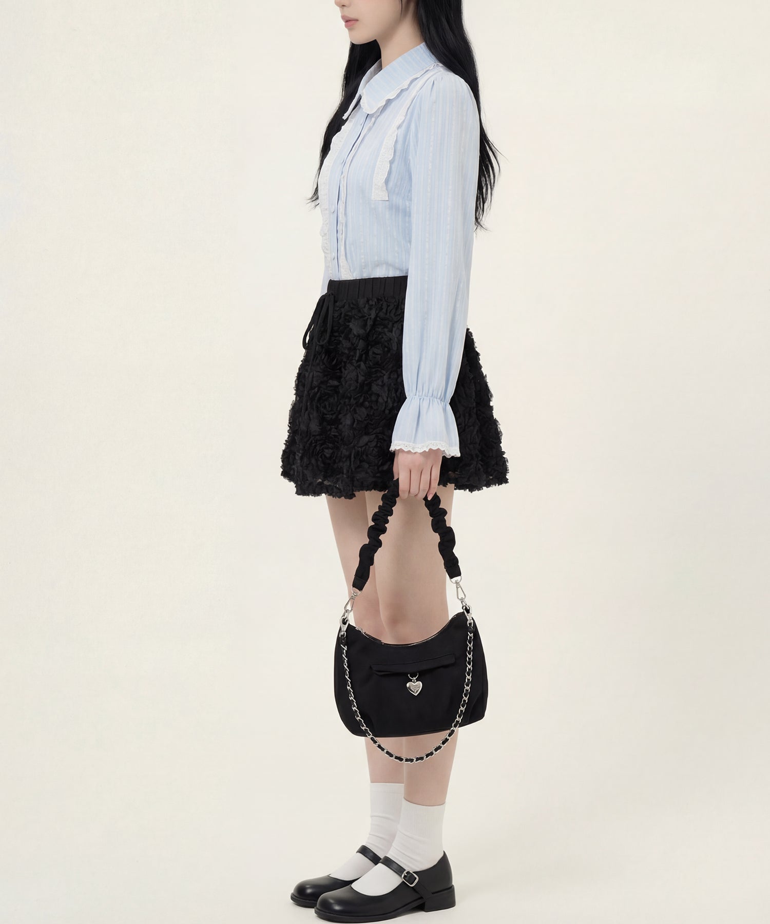 HOOK for girls　レースストライプシアー長袖ブラウス