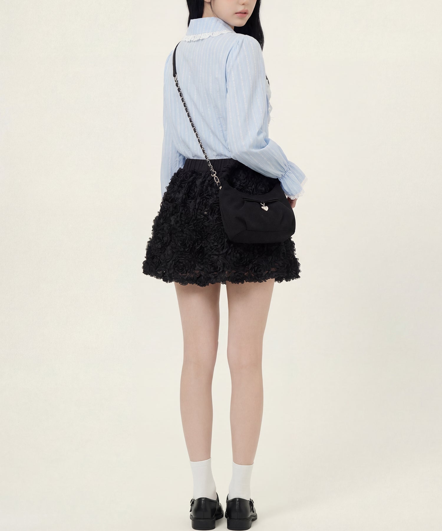 HOOK for girls　レースストライプシアー長袖ブラウス