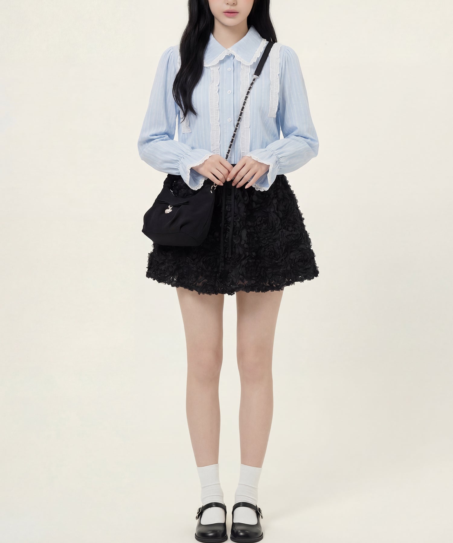 HOOK for girls　レースストライプシアー長袖ブラウス
