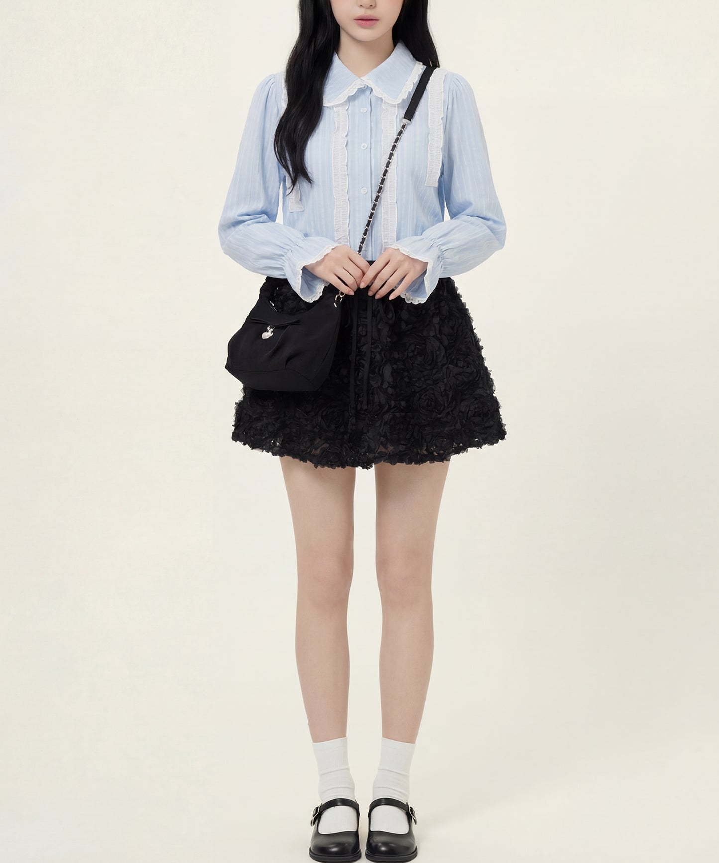 HOOK for girls　レースストライプシアー長袖ブラウス