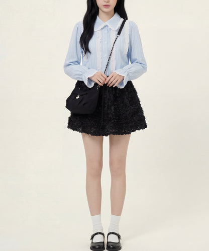 HOOK for girls　レースストライプシアー長袖ブラウス