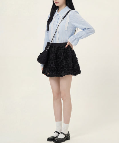 HOOK for girls　レースストライプシアー長袖ブラウス