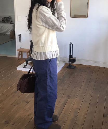 aimoha/ストライプシャツドッキングニットカーディガン