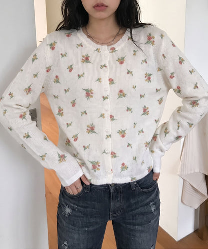 aimoha/小花柄シアーニットカーディガン