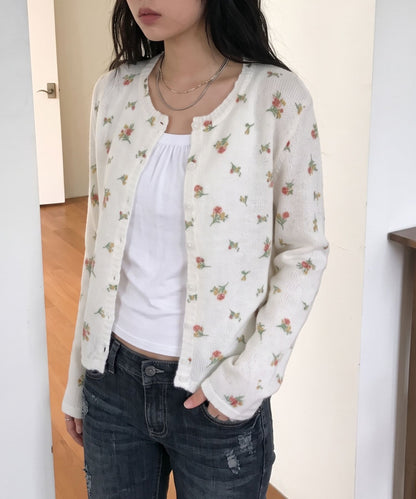 aimoha/小花柄シアーニットカーディガン