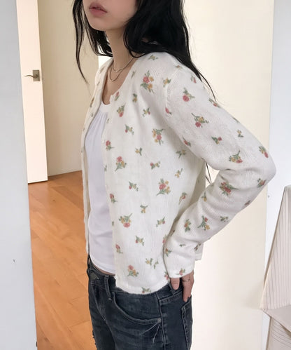 aimoha/小花柄シアーニットカーディガン