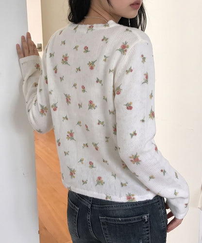 aimoha/小花柄シアーニットカーディガン