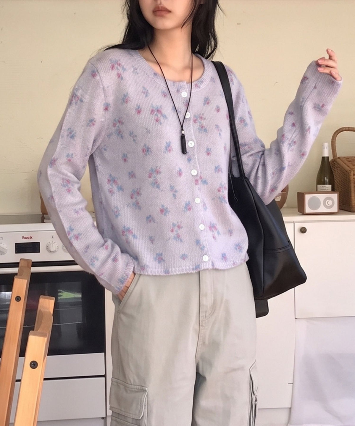 aimoha/小花柄シアーニットカーディガン