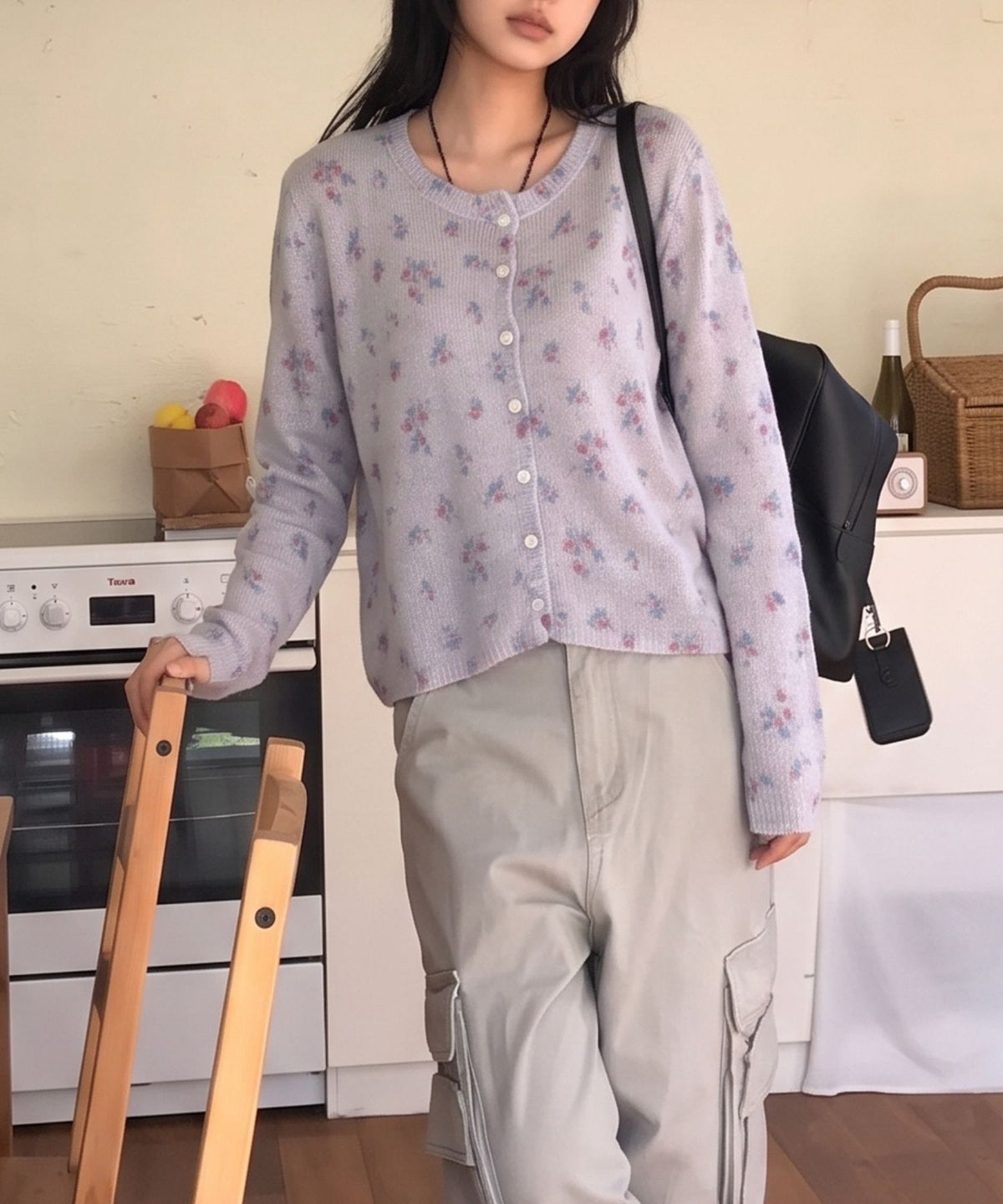 aimoha/小花柄シアーニットカーディガン