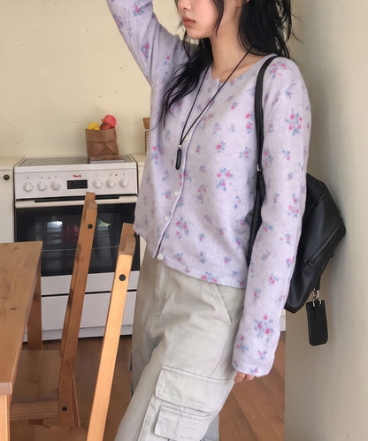 aimoha/小花柄シアーニットカーディガン