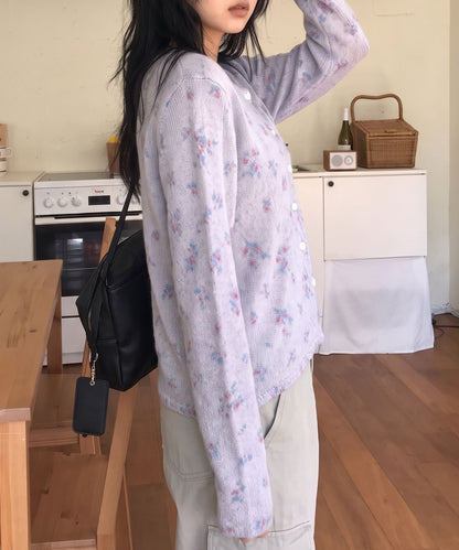 aimoha/小花柄シアーニットカーディガン