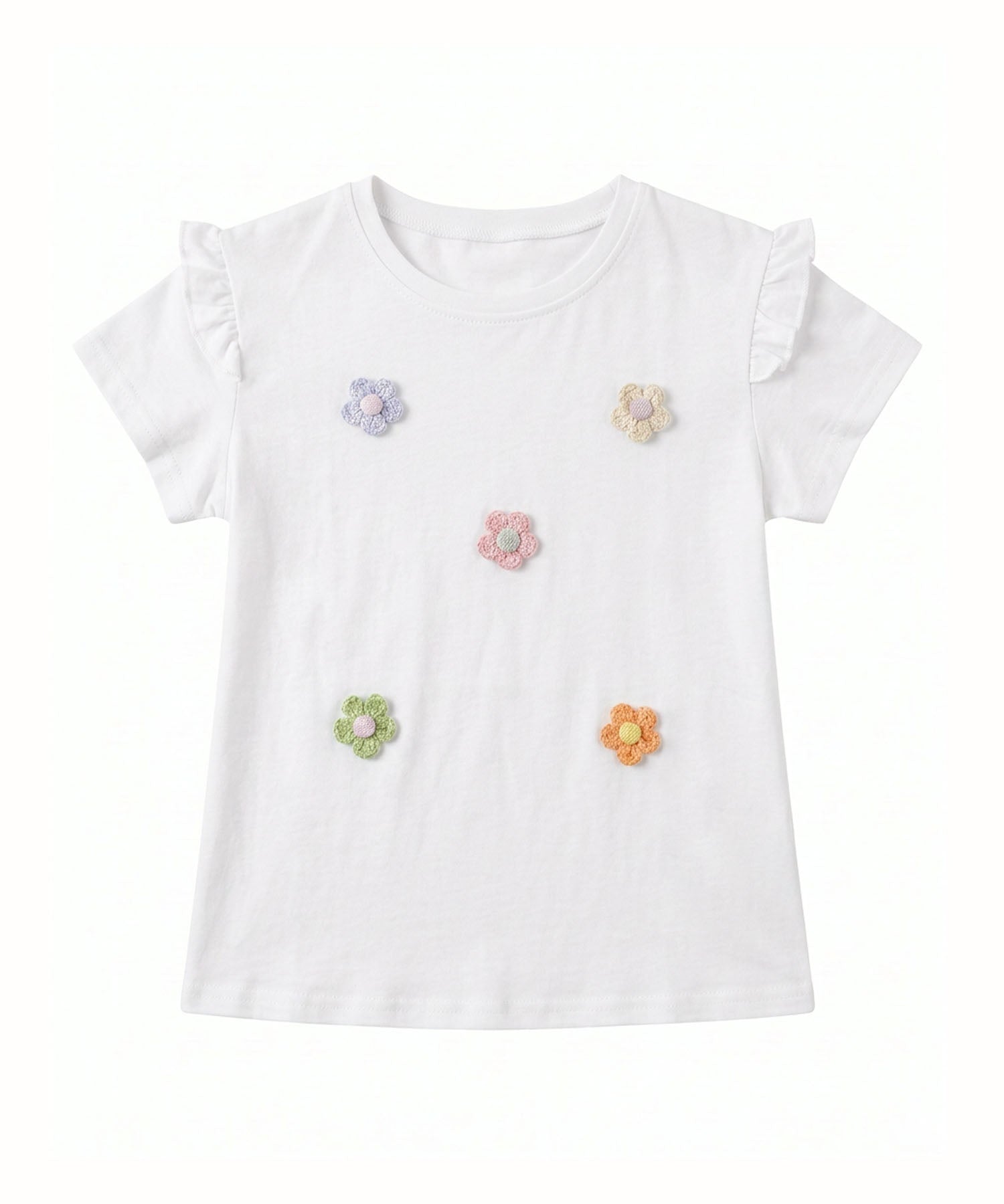 【aimoha-KIDS-】フラワーモチーフフリルTシャツ (SS)
