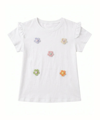 【aimoha-KIDS-】フラワーモチーフフリルTシャツ (SS)