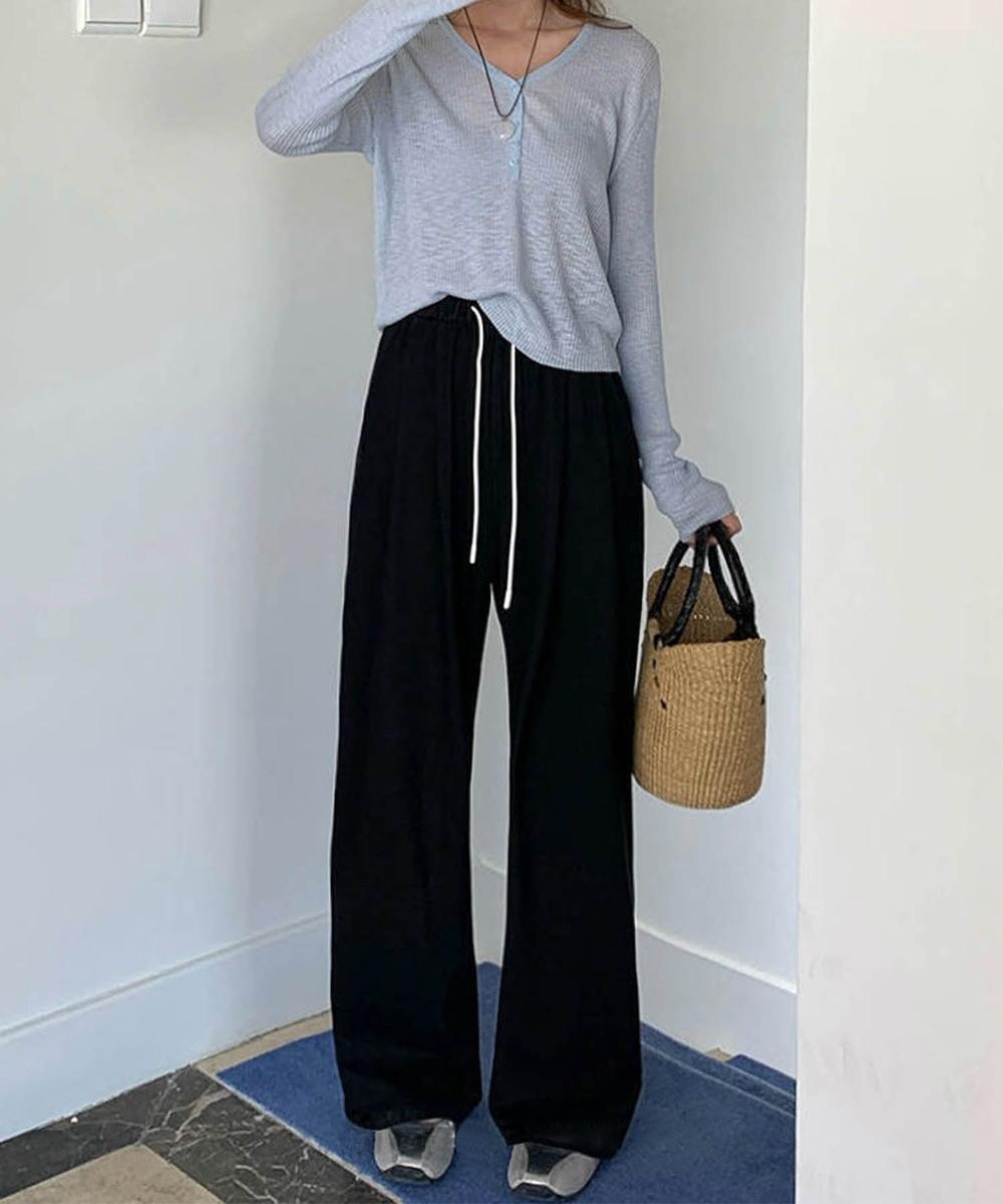 【aimoha】ハイウエストドレープストレートパンツ