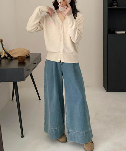 【aimoha】リボン刺繍Vネックニットカーディガン