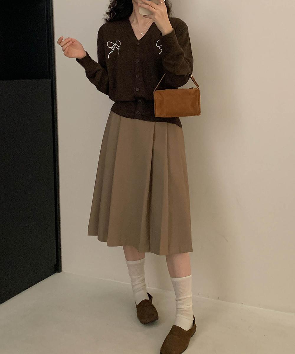 【aimoha】リボン刺繍Vネックニットカーディガン