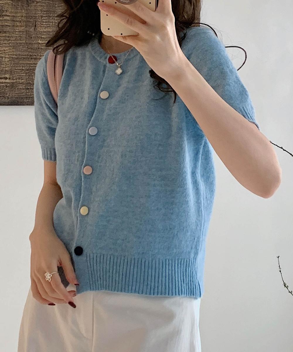 【aimoha】カラフルボタン ショートスリーブカーディガン