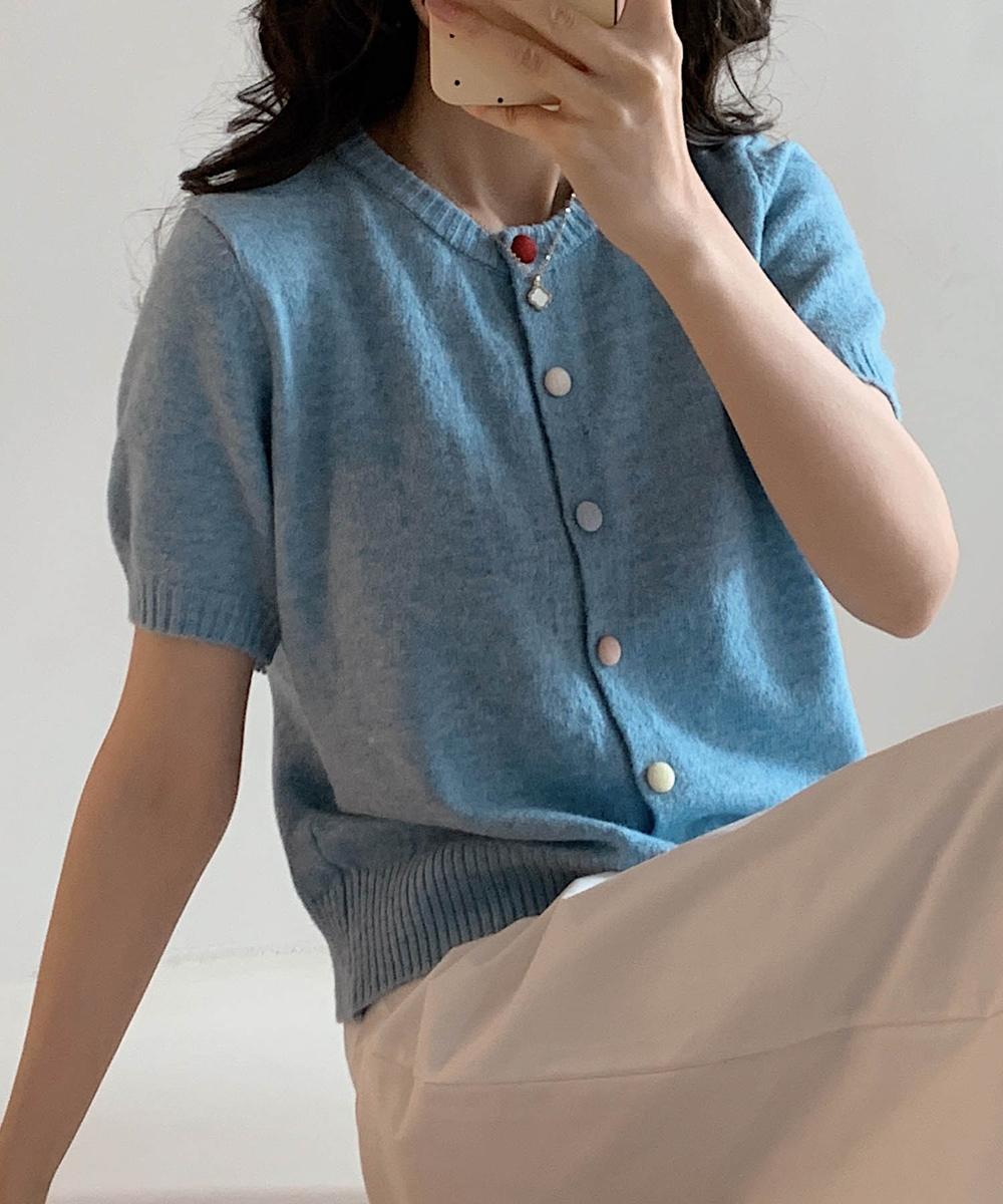 【aimoha】カラフルボタン ショートスリーブカーディガン