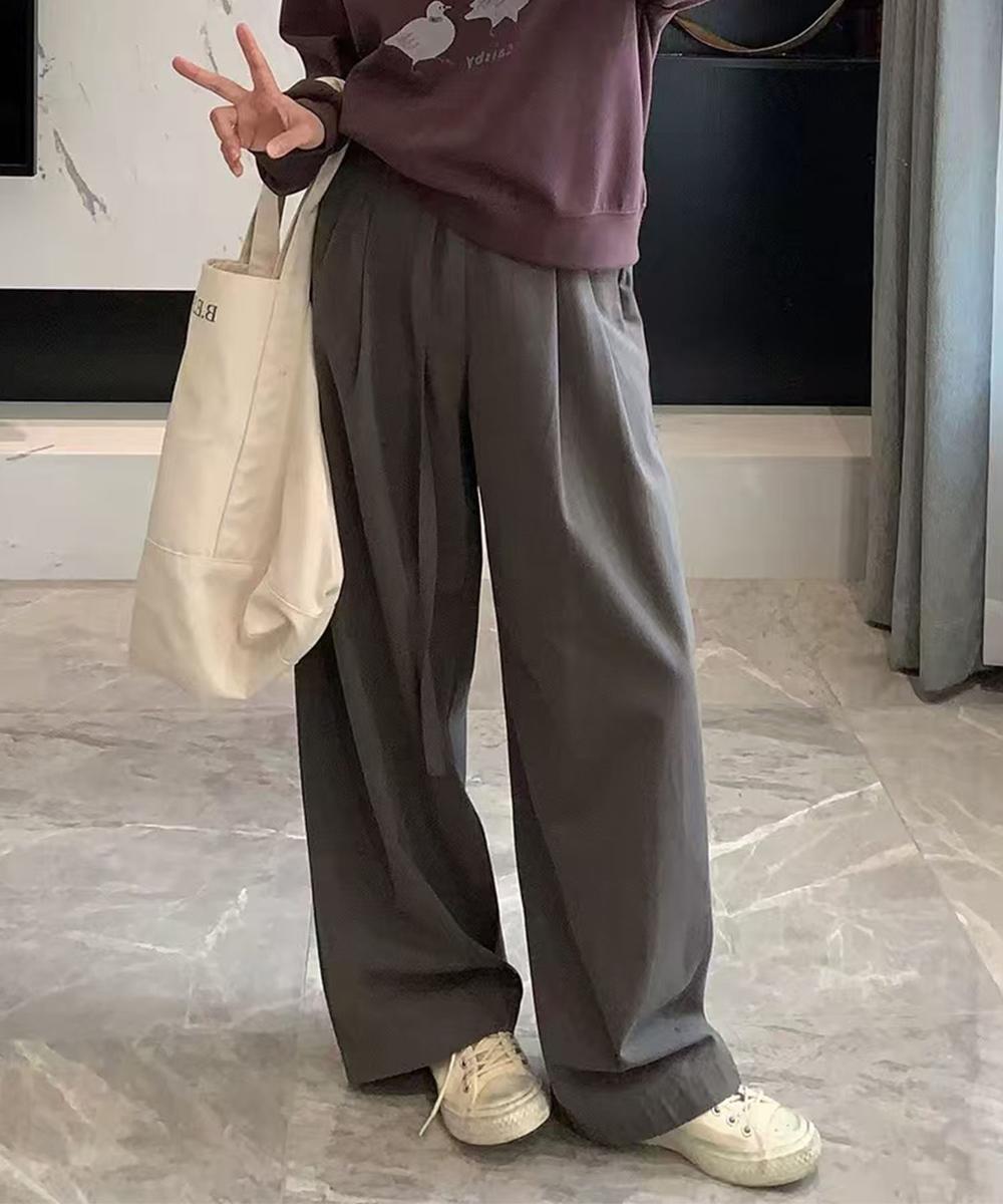 ベルト付きタックワイドパンツ