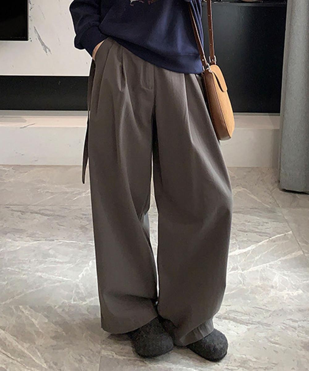 ベルト付きタックワイドパンツ