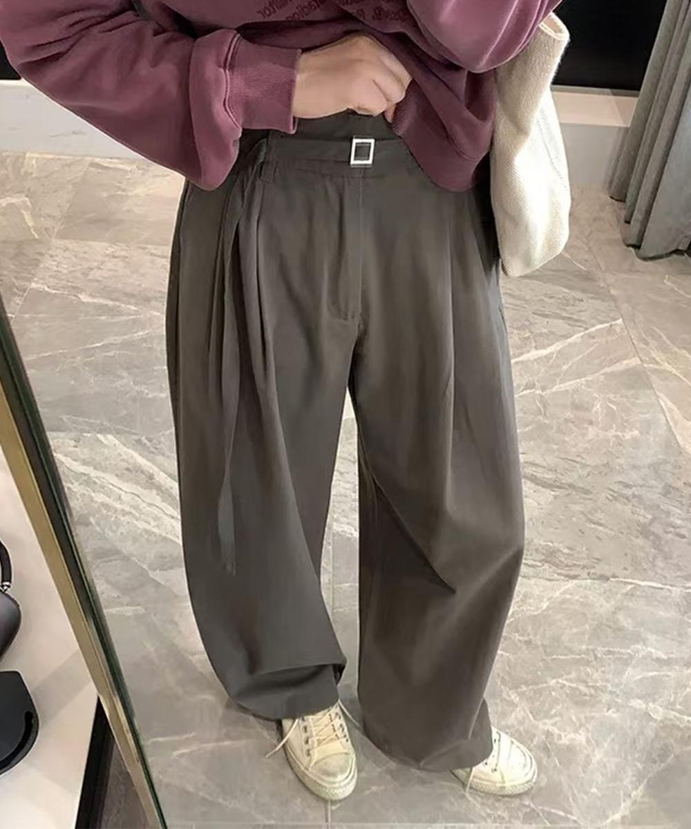ベルト付きタックワイドパンツ