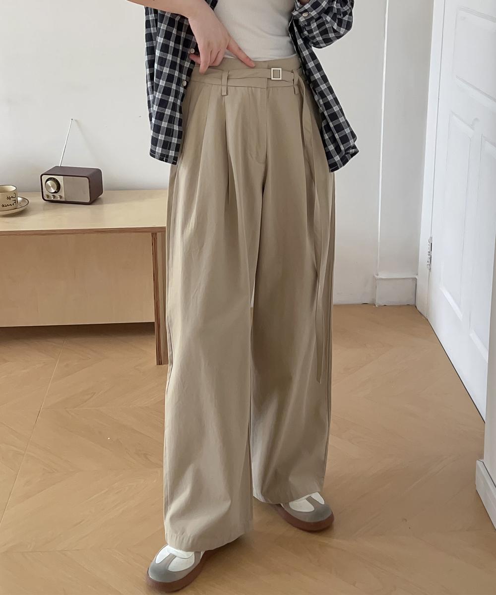 ベルト付きタックワイドパンツ