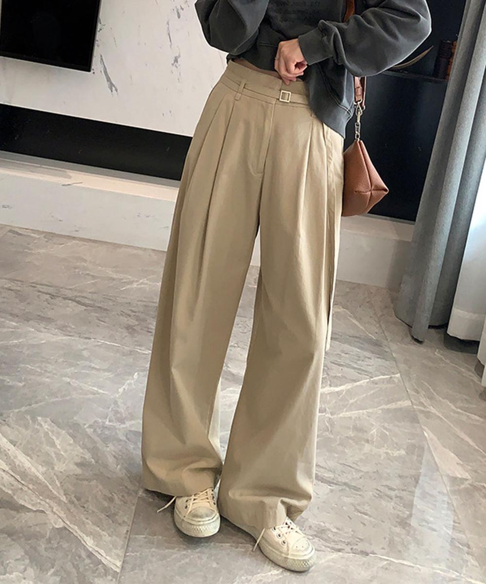 ベルト付きタックワイドパンツ