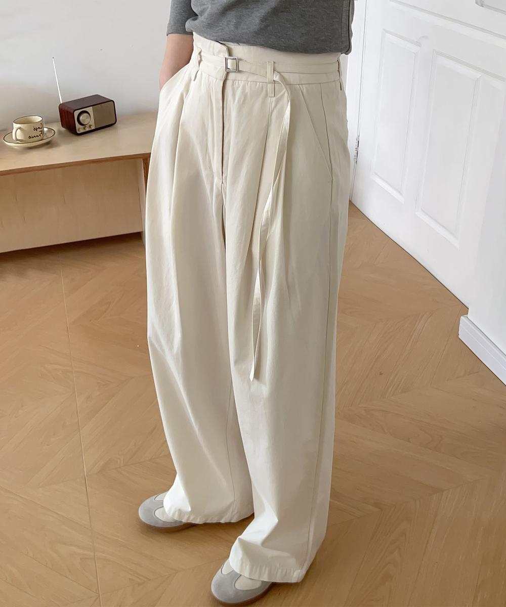 ベルト付きタックワイドパンツ