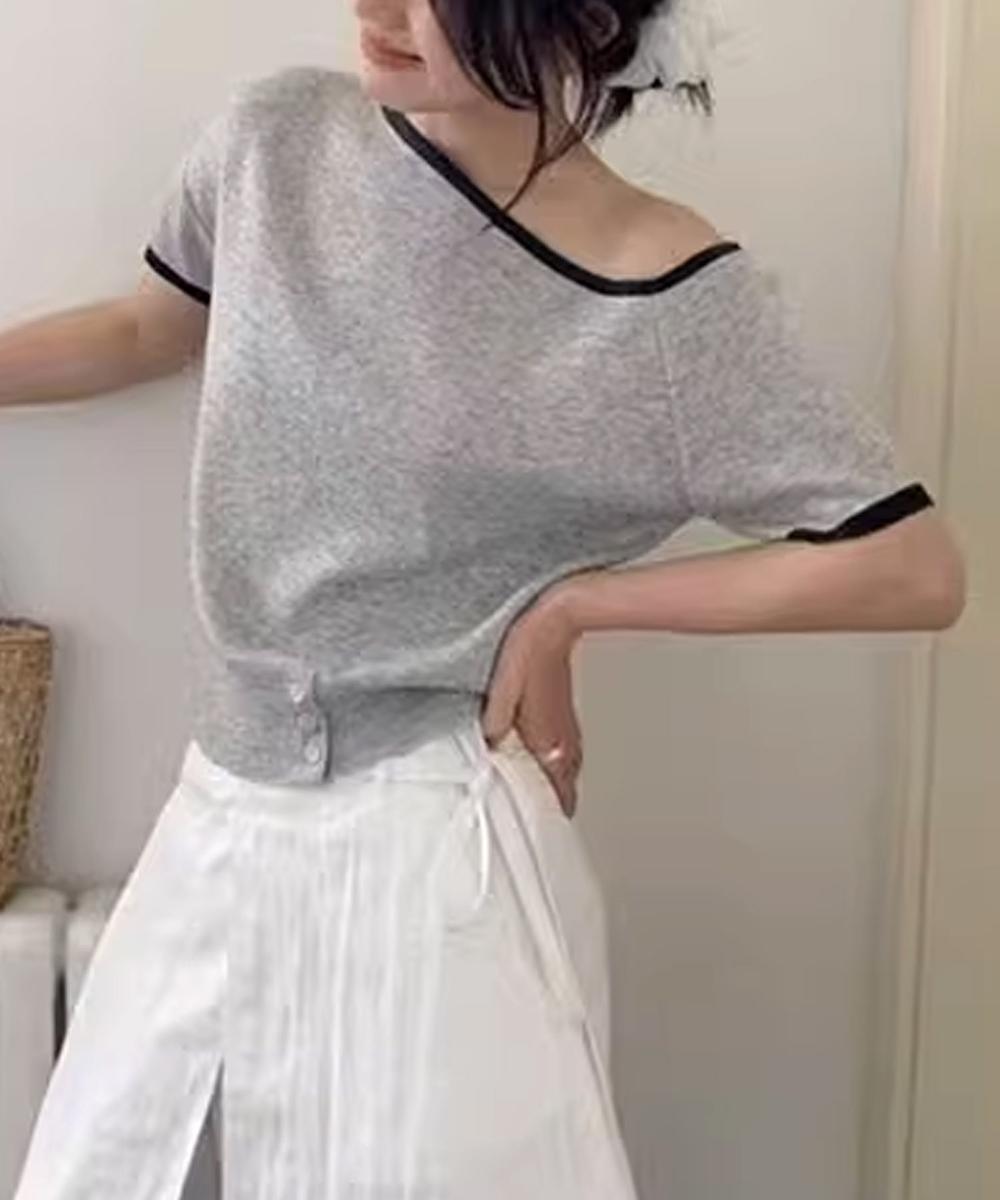 【aimoha】アシンメトリーショルダー ニットトップス