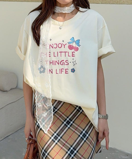 【aimoha】ロゴ＆チェリーイラストプリントTシャツ
