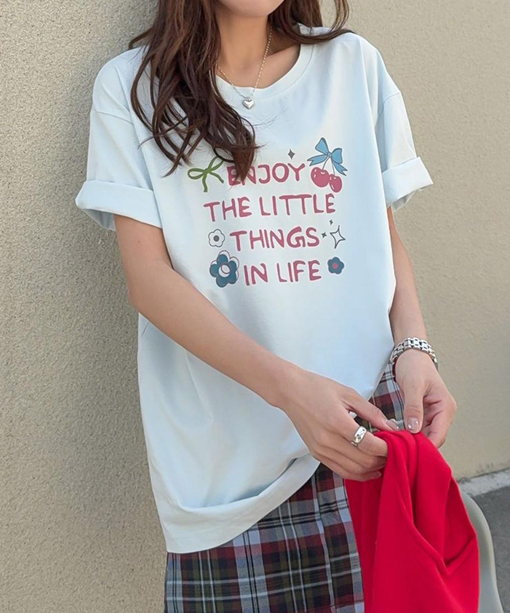 【aimoha】ロゴ＆チェリーイラストプリントTシャツ