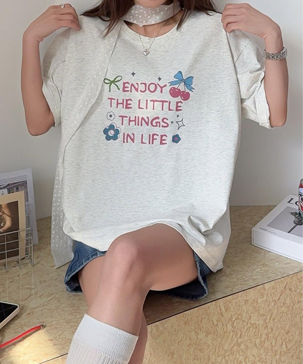 【aimoha】ロゴ＆チェリーイラストプリントTシャツ