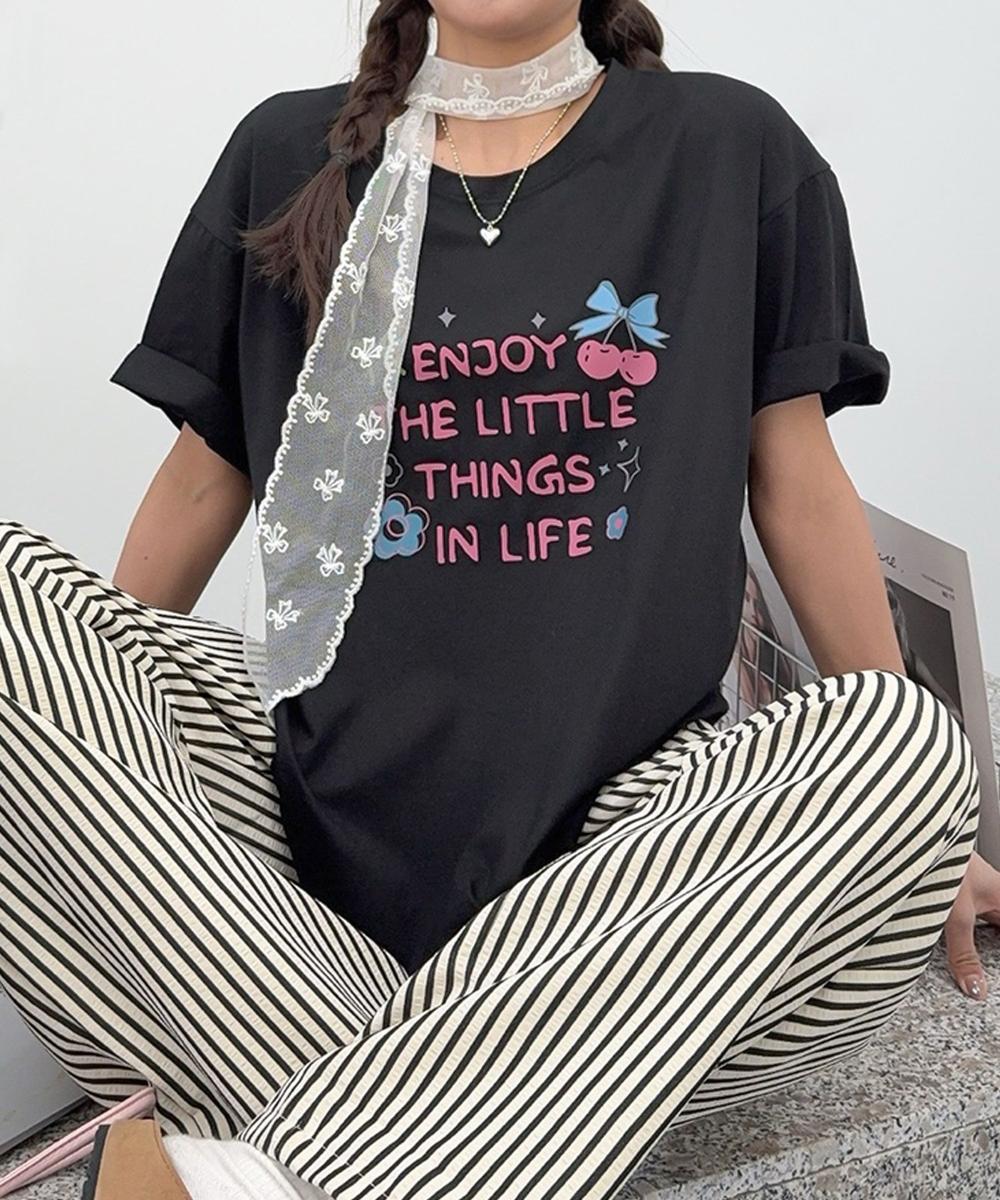 【aimoha】ロゴ＆チェリーイラストプリントTシャツ