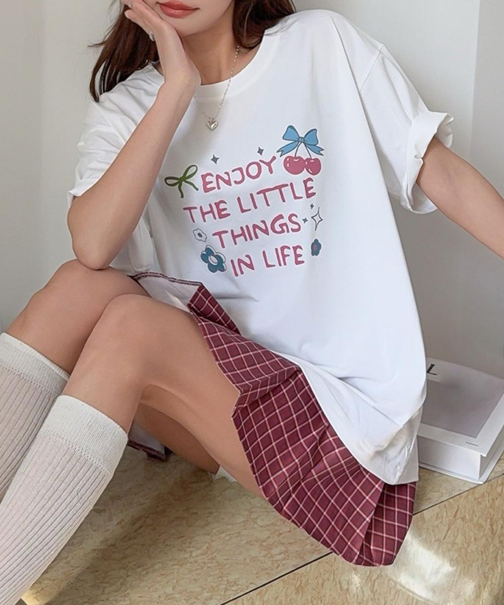 【aimoha】ロゴ＆チェリーイラストプリントTシャツ