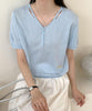 シンプルVネック半袖ニットTシャツ