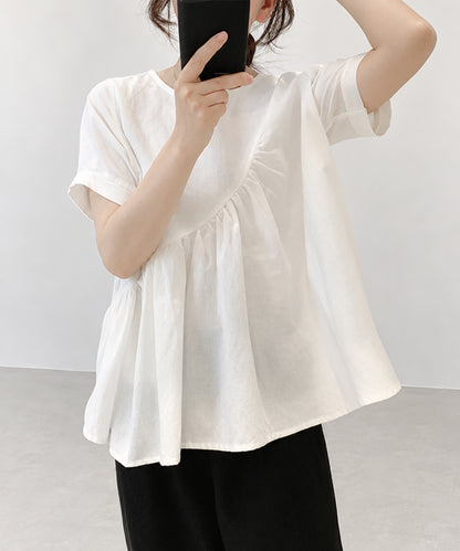 aimoha/アシンメトリー切り替え半袖ブラウス