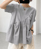 aimoha/アシンメトリー切り替え半袖ブラウス