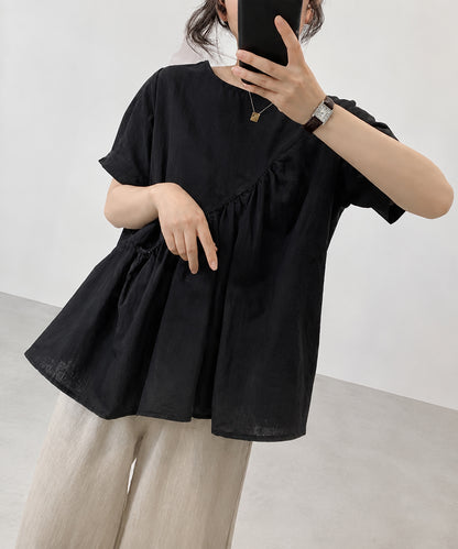 aimoha/アシンメトリー切り替え半袖ブラウス
