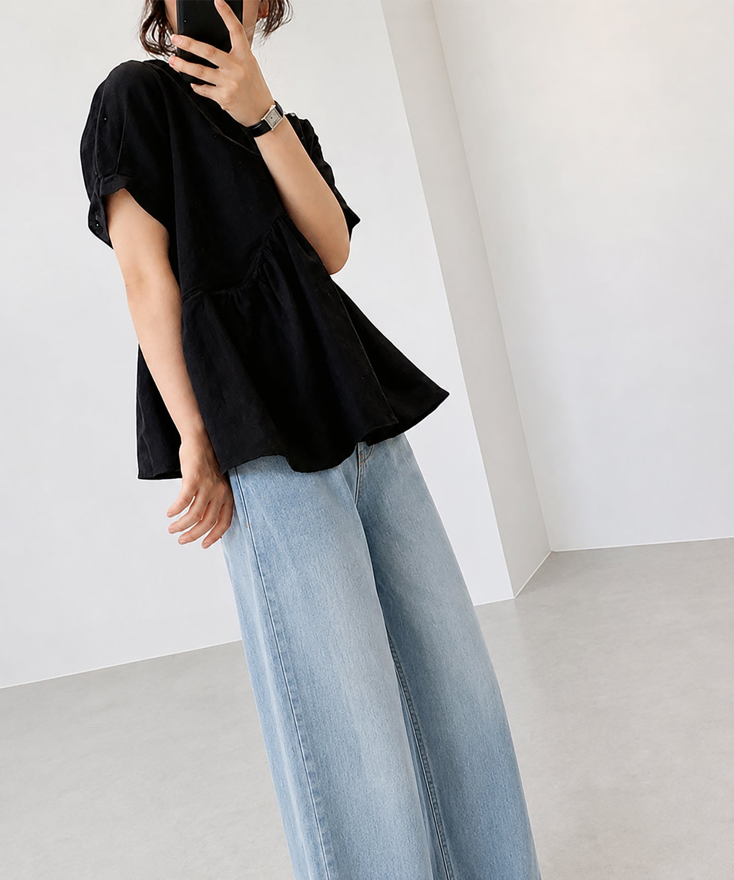 aimoha/アシンメトリー切り替え半袖ブラウス