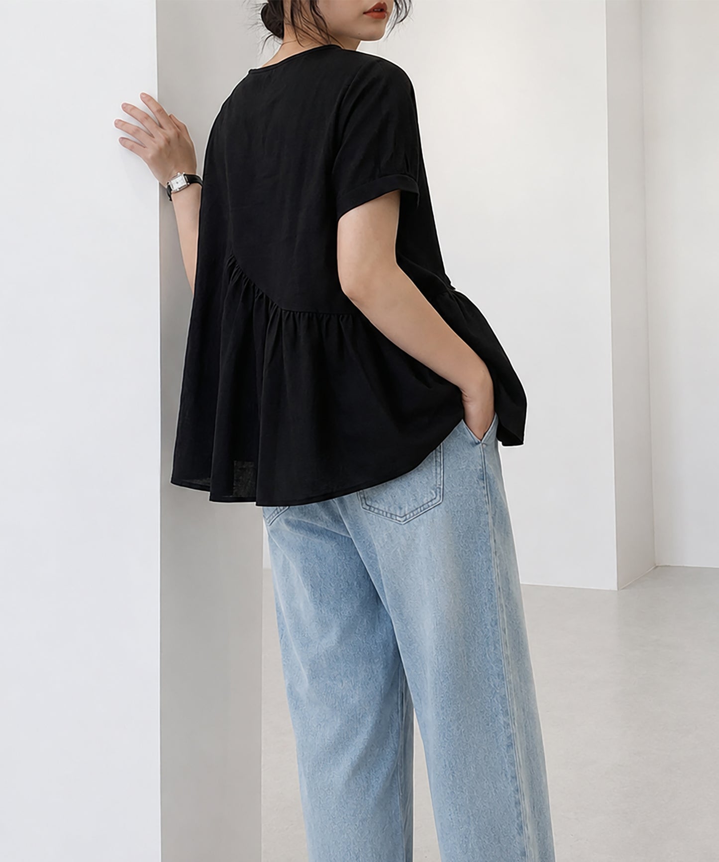 aimoha/アシンメトリー切り替え半袖ブラウス