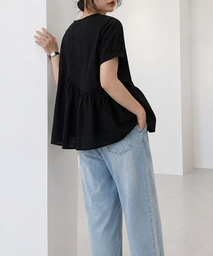 aimoha/アシンメトリー切り替え半袖ブラウス