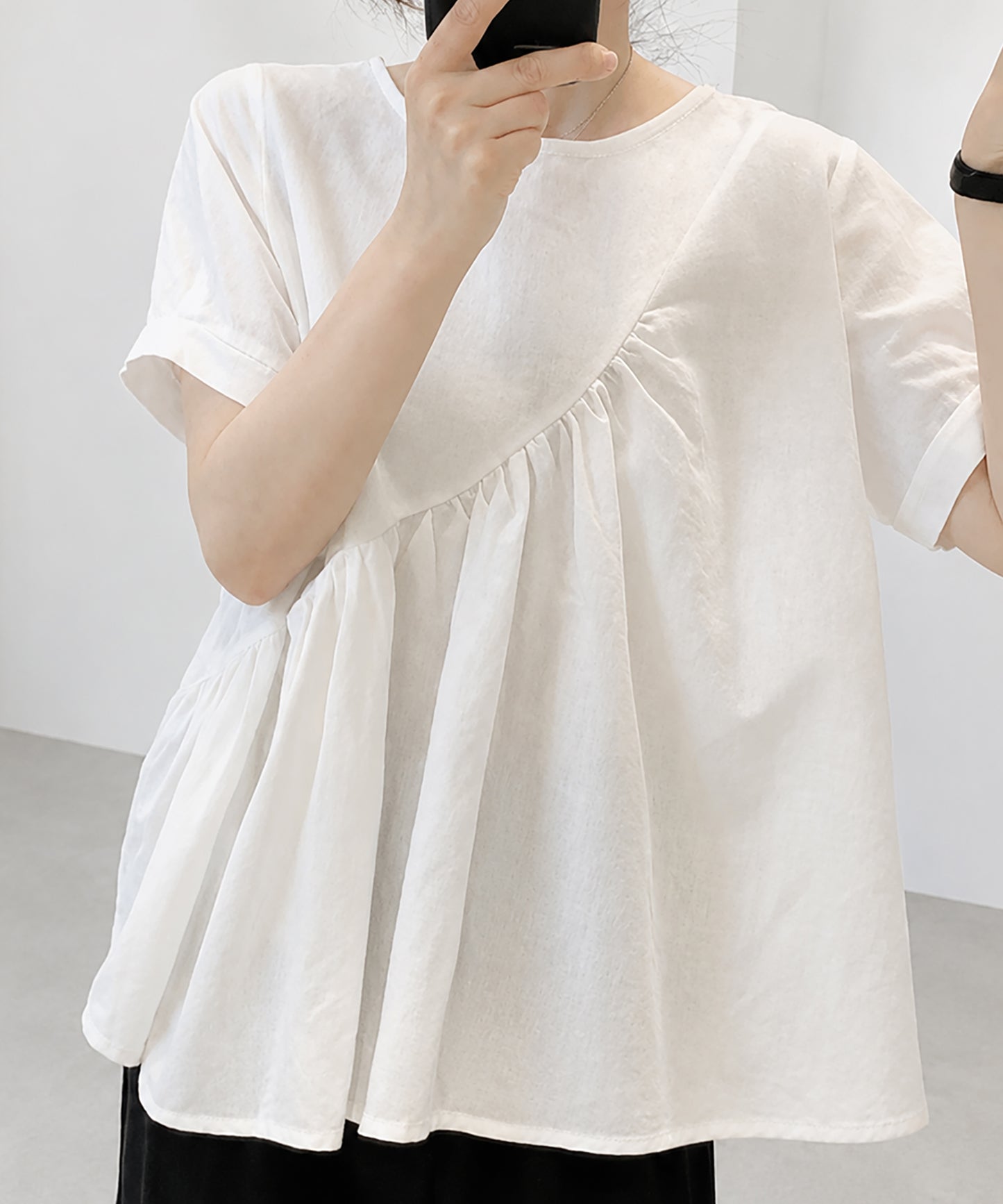 aimoha/アシンメトリー切り替え半袖ブラウス