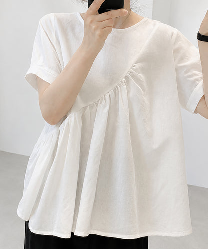 aimoha/アシンメトリー切り替え半袖ブラウス