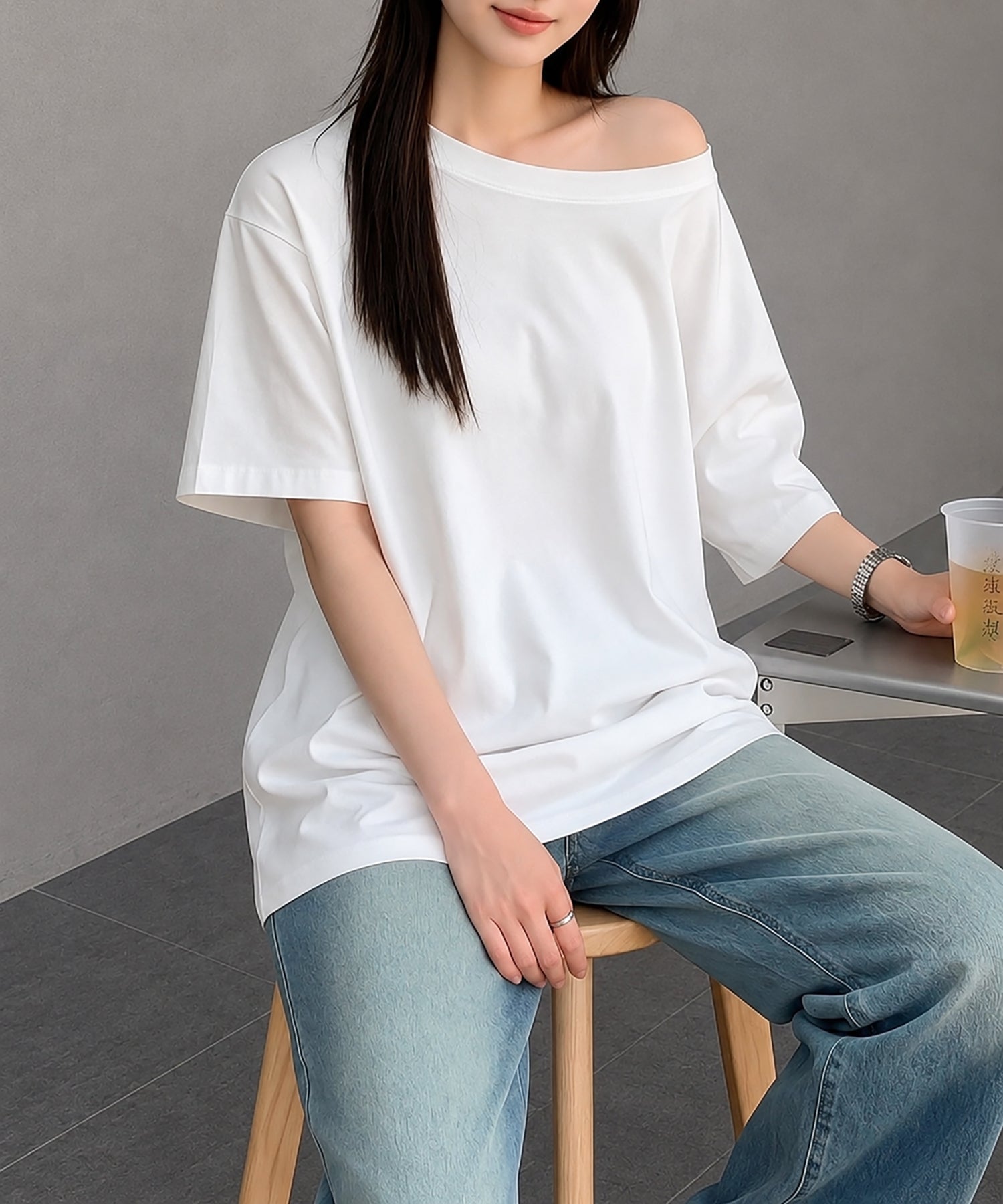 aimoha/ワンショルダー風ビッグTシャツ