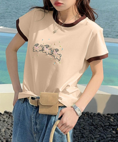 【aimoha】配色リブ＆キャラクタープリントTシャツ