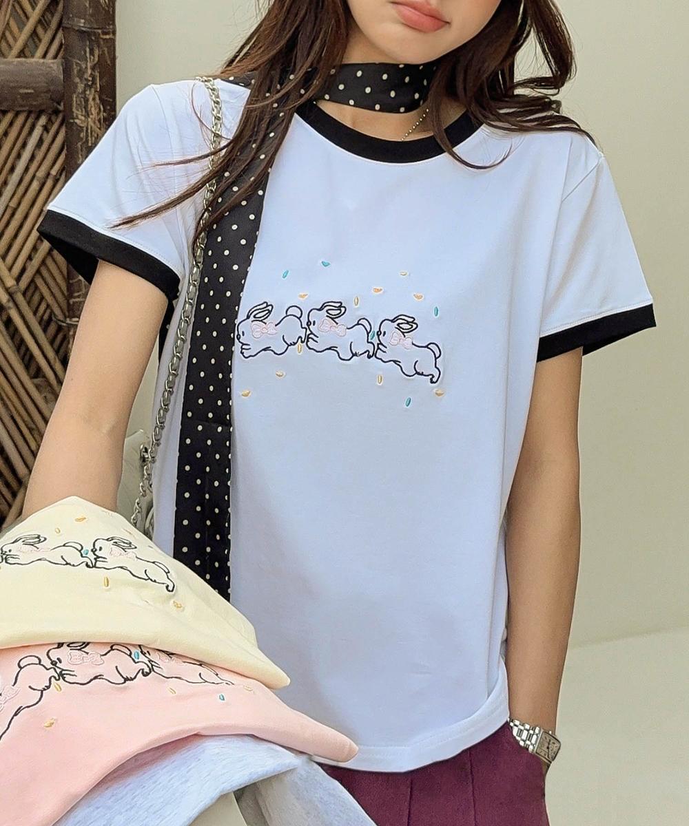 【aimoha】配色リブ＆キャラクタープリントTシャツ